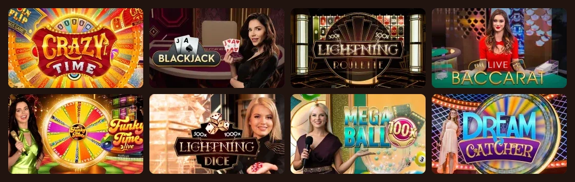 Exemples de tables et game show du live Mino Casino
